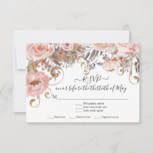 Boho Floral Pink Roses Earth Ton UAWG RSVP Karte