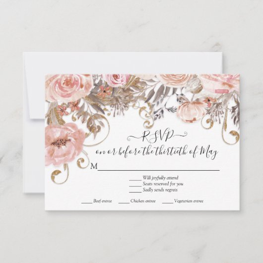 Boho Floral Pink Roses Earth Tone UAWG Response RSVP Karte (Vorderseite)