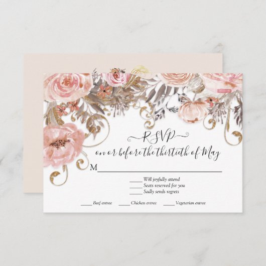 Boho Floral Pink Roses Earth Tone UAWG Response RSVP Karte (Vorne/Hinten)