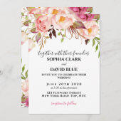 Boho Floral Pink Rustikale Rose Moderne Hochzeit Einladung (Vorne/Hinten)