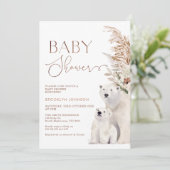 Boho Floral Polar Bear Cub Babydusche Einladung (Stehend Vorderseite)