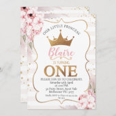 Boho Floral Princess Crown 1. Geburtstag Einladung (Vorne/Hinten)