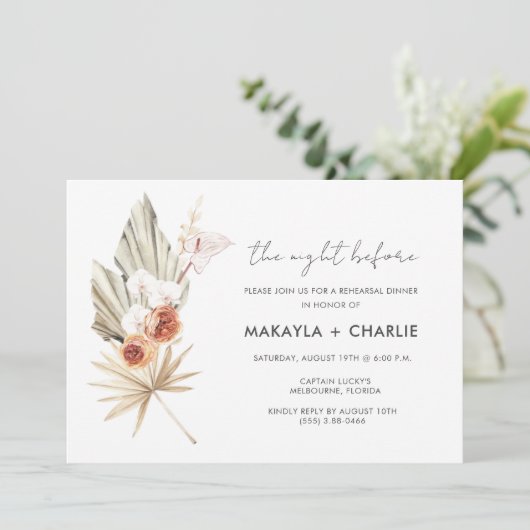 Boho Floral Probe Dinner Einladung (Stehend Vorderseite)