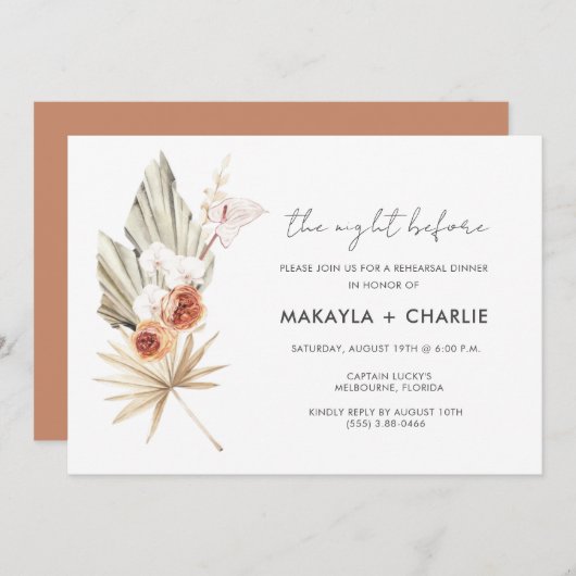 Boho Floral Probe Dinner Einladung (Vorne/Hinten)