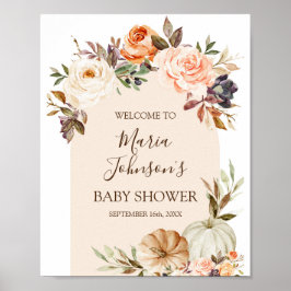 Boho Floral Pumpkin Baby Shower Girl Begrüßungszei Poster