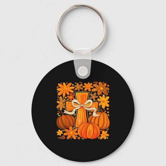 Boho Floral Pumpkin Cross Fall Jesus Christian Fai Schlüsselanhänger (Vorderseite)