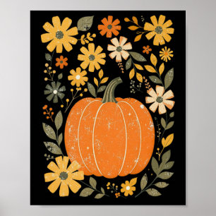 Boho Floral Pumpkin Erntedank Herbstfall Vibes Poster