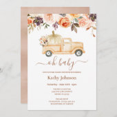 Boho Floral Pumpkin Lieferwagen Truck Baby Shower Einladung (Vorne/Hinten)