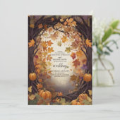 Boho Floral Pumpkin Scrip Wedding Einladung (Stehend Vorderseite)