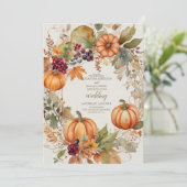 Boho Floral Pumpkin Scrip Wedding Einladung (Stehend Vorderseite)