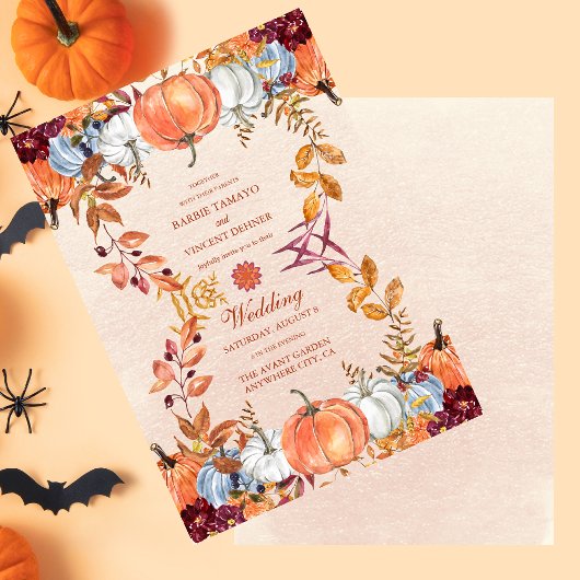 Boho Floral Pumpkin Scrip Wedding Einladung