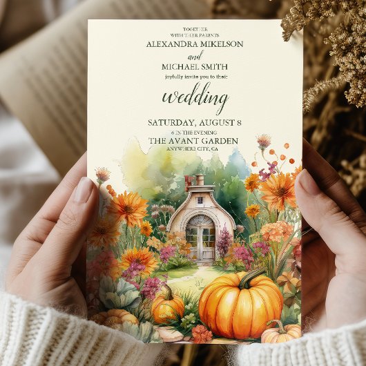 Boho Floral Pumpkin Scrip Wedding Einladung