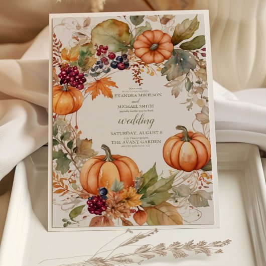 Boho Floral Pumpkin Scrip Wedding Einladung