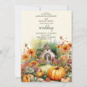 Boho Floral Pumpkin Scrip Wedding Einladung (Vorderseite)