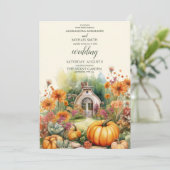 Boho Floral Pumpkin Scrip Wedding Einladung (Stehend Vorderseite)
