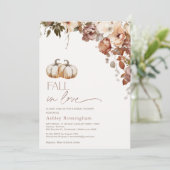Boho Floral Pumpkins fallen in Liebe Brautparty Einladung (Stehend Vorderseite)