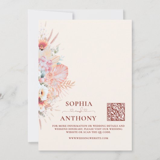 Boho Floral QR-Code Save the Date | Blush Peach (Rückseite)