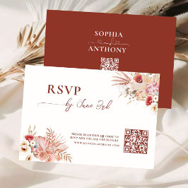 Boho Floral QR Code UAWG Wedding Card RSVP Karte