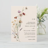 Boho Floral QR Code Wedding Einladung (Stehend Vorderseite)