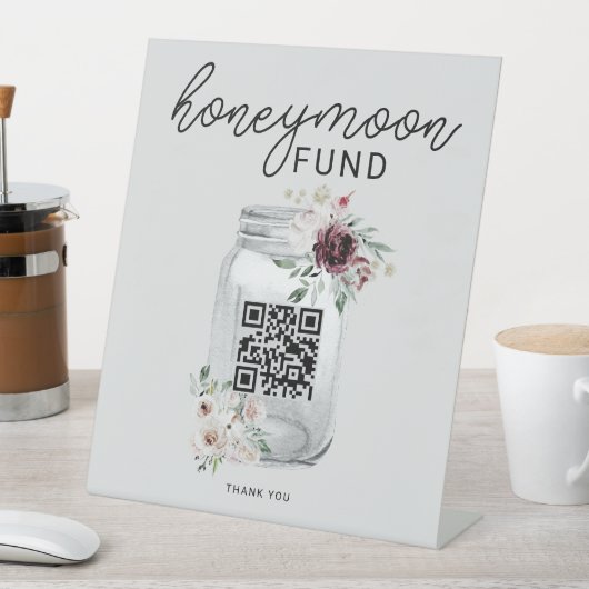 Boho Floral QR Code Wedding Honeymoon Fund Sockelschild (In Situ)