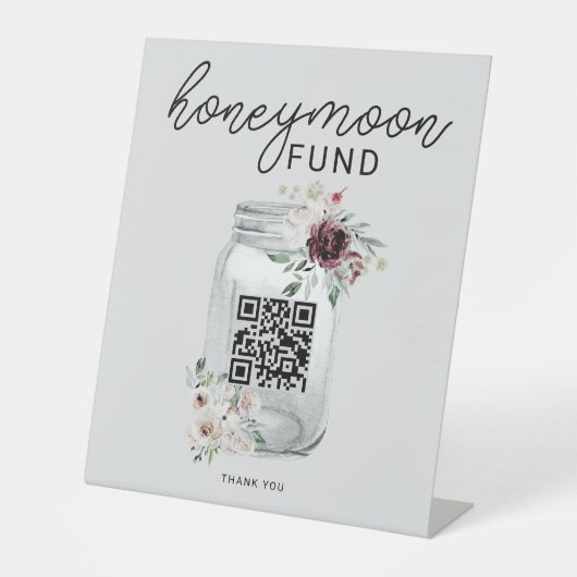 Boho Floral QR Code Wedding Honeymoon Fund Sockelschild (Vorderseite)