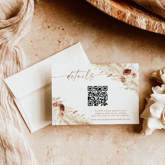 Boho Floral QR Code Wedding Website Details Karte