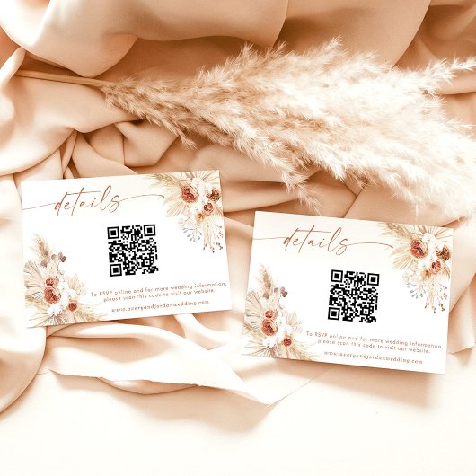 Boho Floral QR Code Wedding Website Details Karte