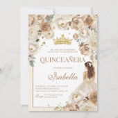 Boho Floral Quinceanera Champagne Mis Quince Anos Einladung (Vorderseite)