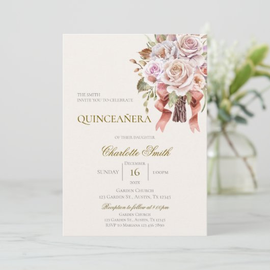 Boho Floral Quinceanera Einladung (Stehend Vorderseite)