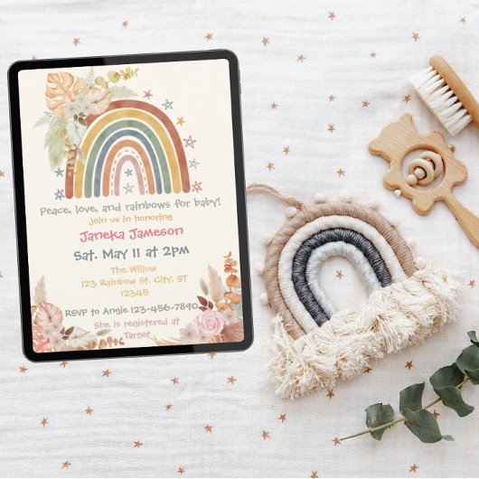 Boho Floral Rainbow Baby Shower Einladung