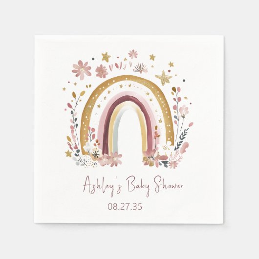 Boho Floral Rainbow Baby Showtail Serviette (Vorderseite)