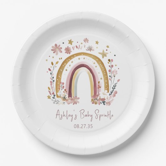 Boho Floral Rainbow Baby Sprinkle Pappteller (Vorderseite)