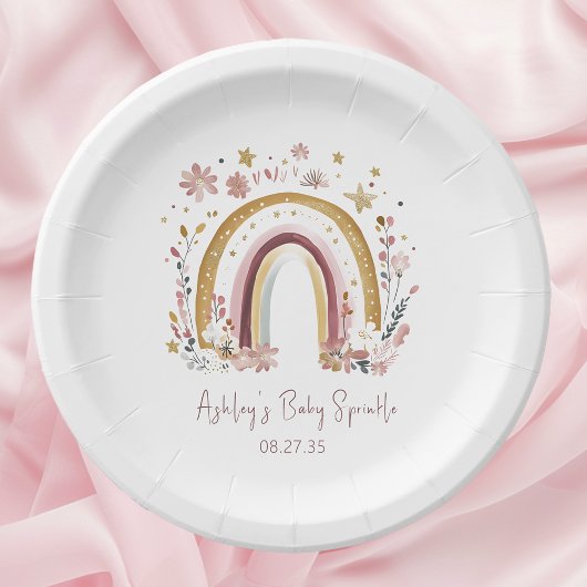 Boho Floral Rainbow Baby Sprinkle Pappteller