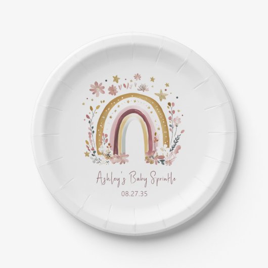Boho Floral Rainbow Baby Sprinkle Pappteller (Vorderseite)