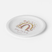Boho Floral Rainbow Baby Sprinkle Pappteller (Schrägansicht)