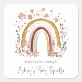 Boho Floral Rainbow Baby Sprinkle Vielen Dank Quadratischer Aufkleber (Vorderseite)
