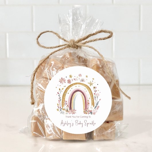Boho Floral Rainbow Baby Sprinkle Vielen Dank Runder Aufkleber
