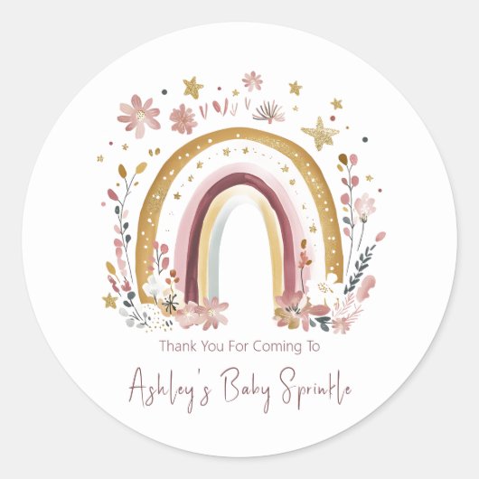 Boho Floral Rainbow Baby Sprinkle Vielen Dank Runder Aufkleber (Vorderseite)