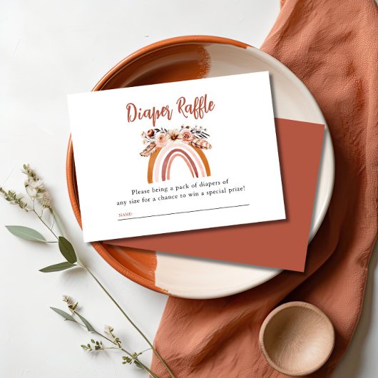 Boho Floral Rainbow Diaper Raffle Baby Dusche Begleitkarte