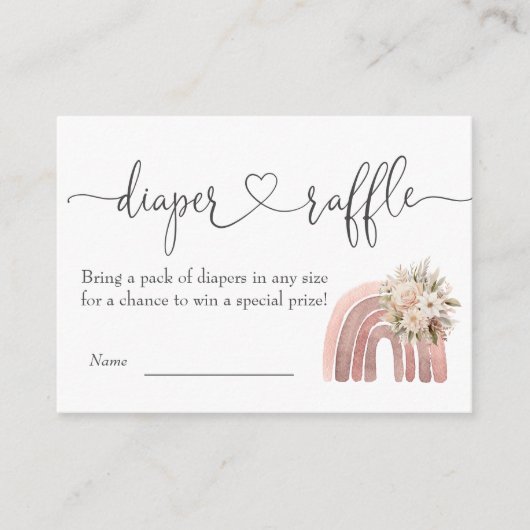 Boho Floral Rainbow Girl Baby Shower Diaper Raffle Begleitkarte (Vorderseite)