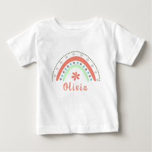 Boho Floral Rainbow mit Personalisiertem Namen Baby T-shirt