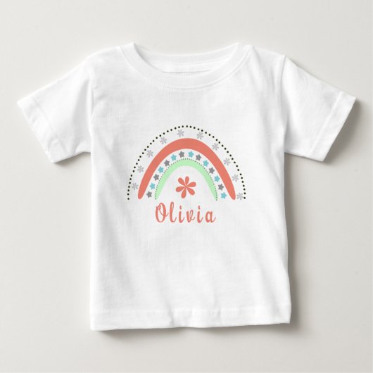 Boho Floral Rainbow mit Personalisiertem Namen Baby T-shirt (Vorderseite)