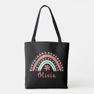 Boho Floral Rainbow mit Personalisiertem Namen Tasche