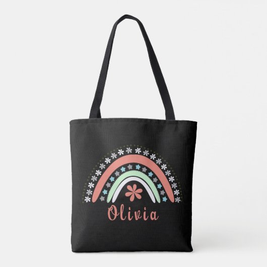 Boho Floral Rainbow mit Personalisiertem Namen Tasche (Rückseite)