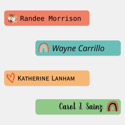 Boho Floral Rainbow Personalisierte Namensschilder Etiketten (Gruppe)