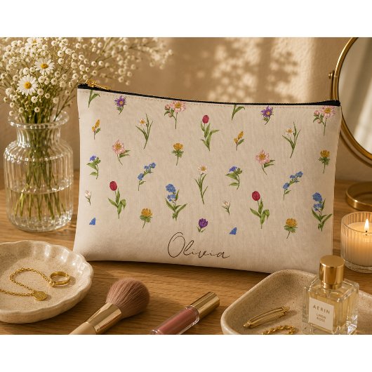 Boho Floral Rainbow Zubehörtasche
