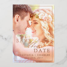 Boho Floral Real Foil Foto Save the Date Karte