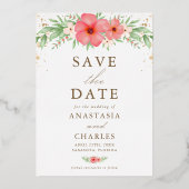 Boho Floral Real Foil Foto Save the Date Karte (Rückseite)
