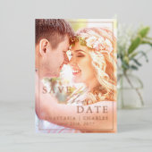 Boho Floral Real Foil Foto Save the Date Karte (Stehend vorne)