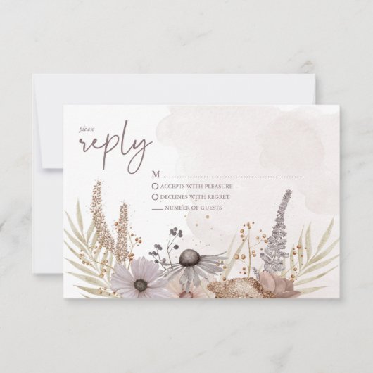 Boho Floral Reply Card RSVP Karte (Vorderseite)